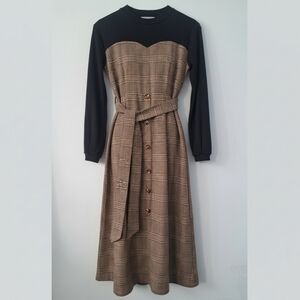 Pumpkin Port Japan Black and Brown Plaid Long Sleeved Dress